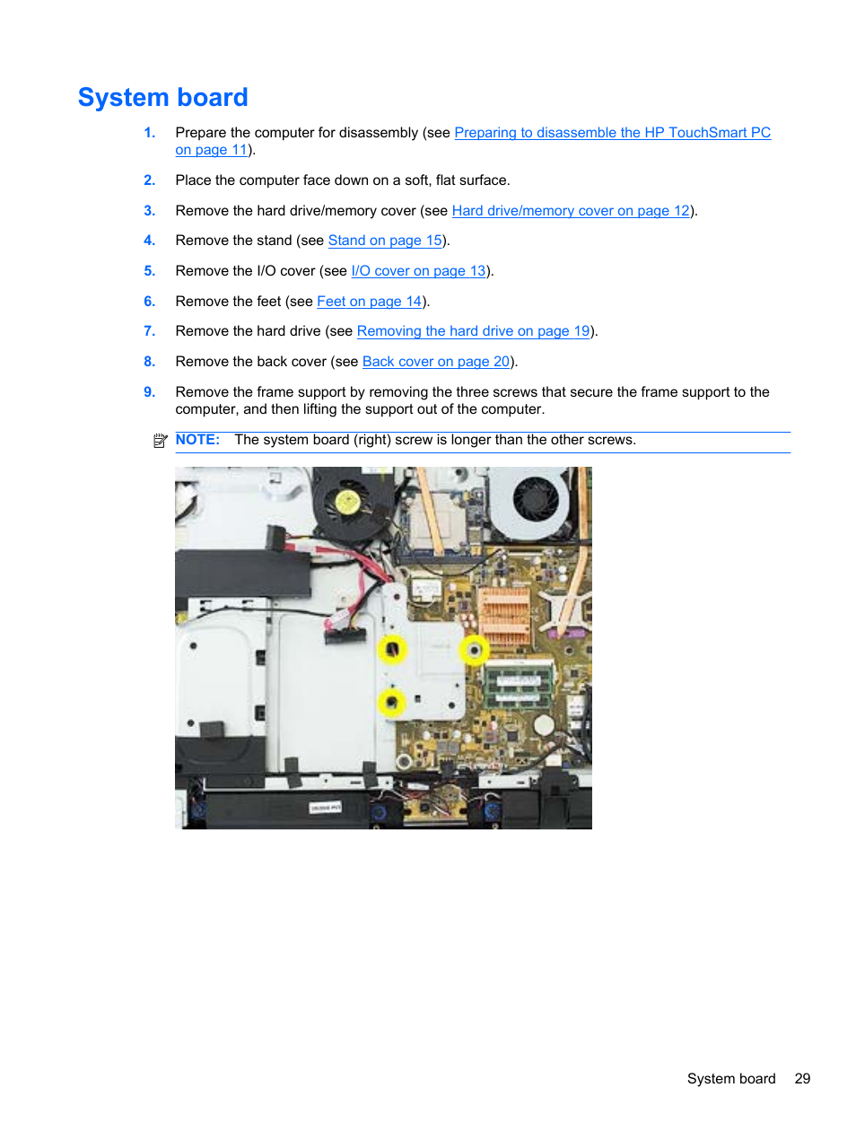 System board | HP TOUCHSMART 9100 User Manual | Page 35 / 62