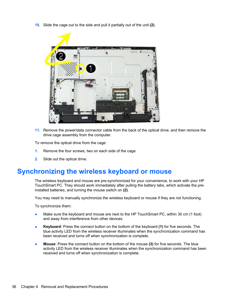 Synchronizing the wireless keyboard or mouse | HP TOUCHSMART 9100 User Manual | Page 42 / 62