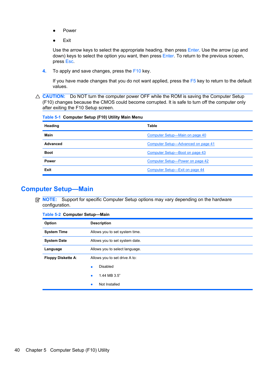 Computer setup—main | HP TOUCHSMART 9100 User Manual | Page 46 / 62