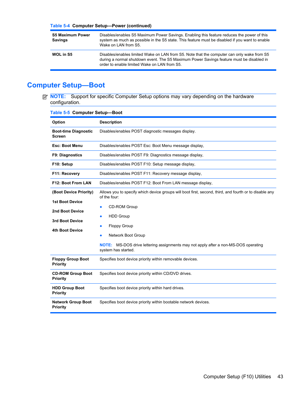 Computer setup—boot | HP TOUCHSMART 9100 User Manual | Page 49 / 62