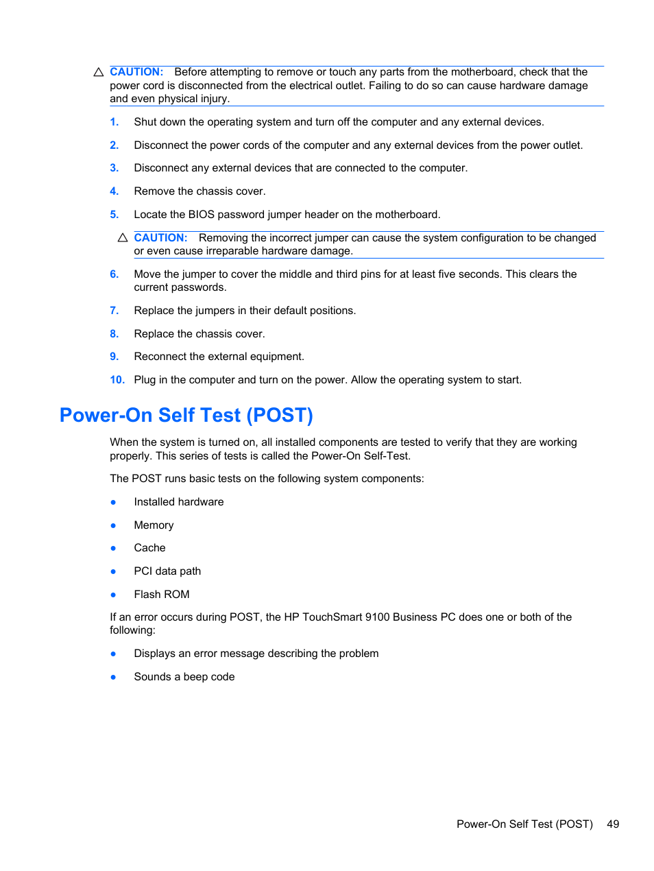 Power-on self test (post) | HP TOUCHSMART 9100 User Manual | Page 55 / 62