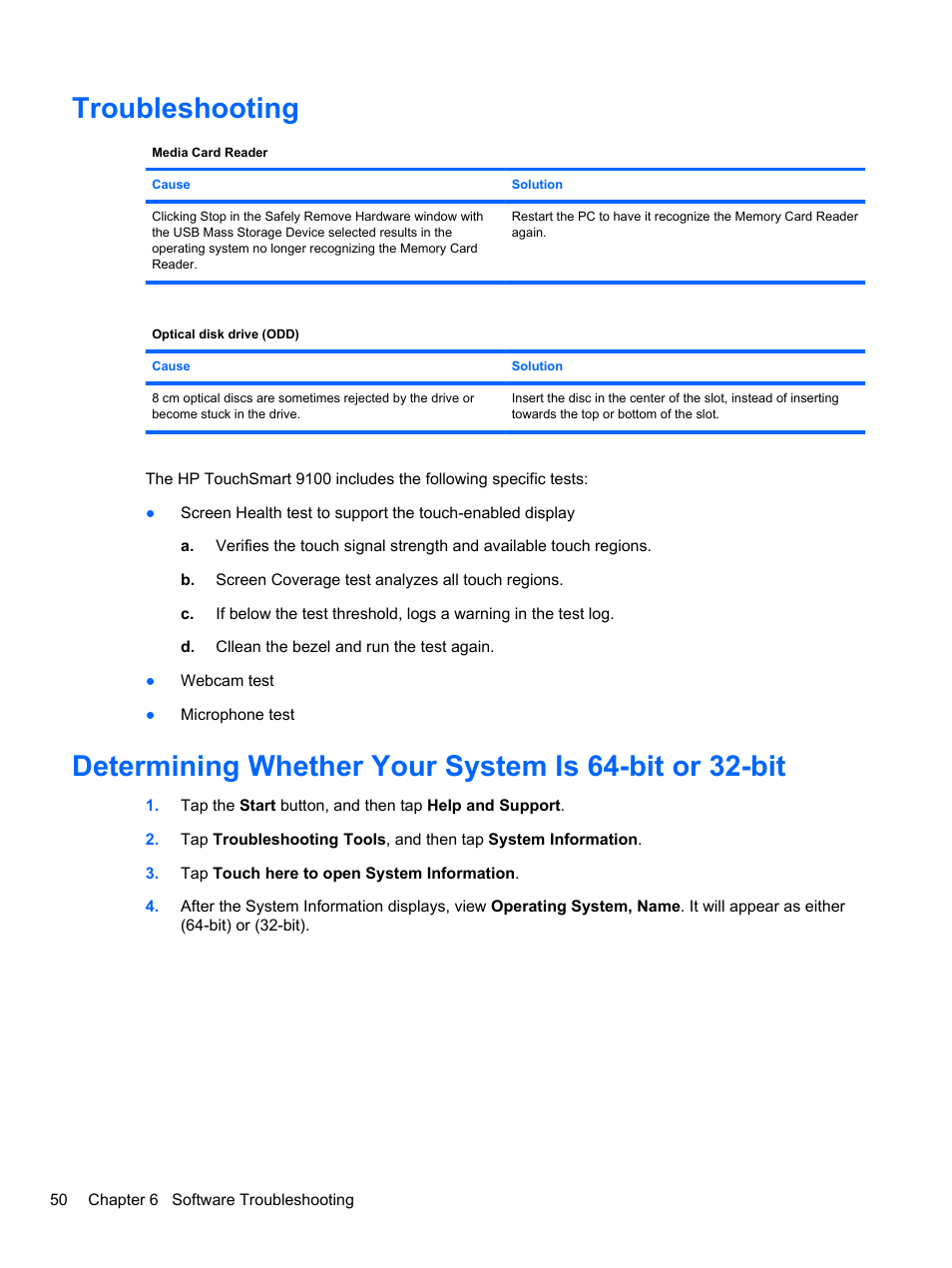 Troubleshooting | HP TOUCHSMART 9100 User Manual | Page 56 / 62