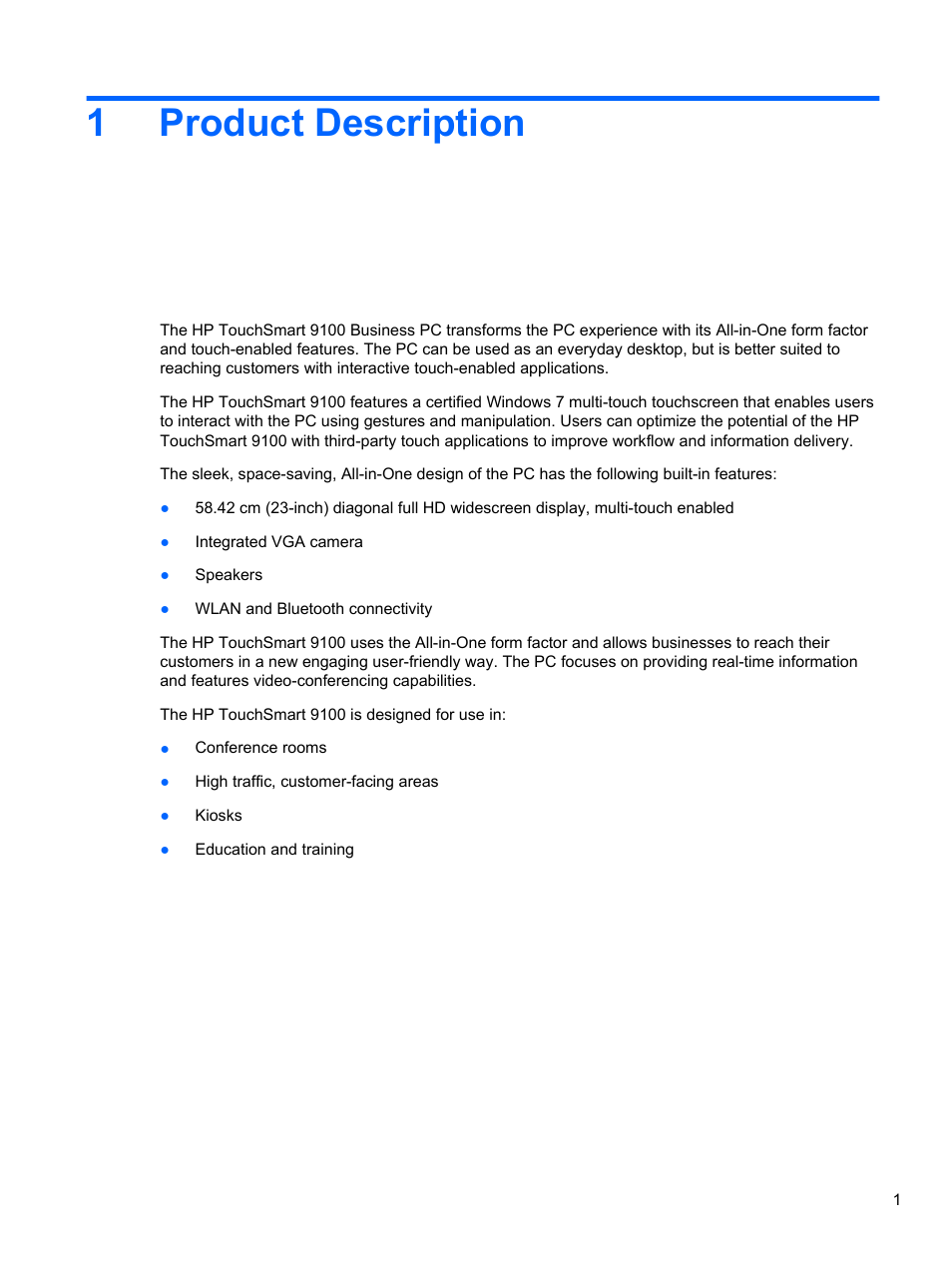 Product description, 1 product description, 1product description | HP TOUCHSMART 9100 User Manual | Page 7 / 62
