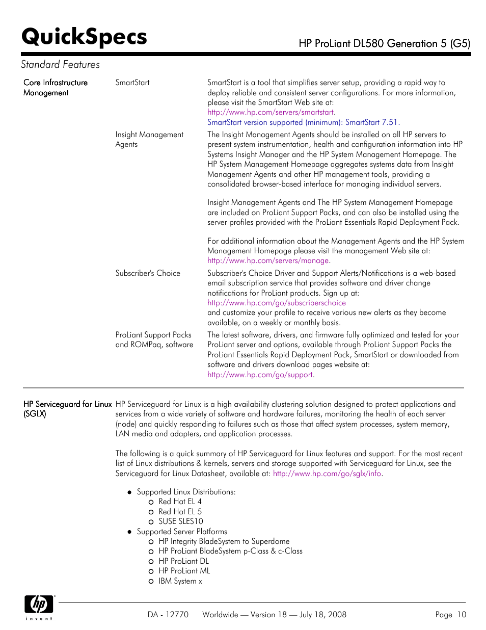 Quickspecs | HP Proliant DL580 User Manual | Page 10 / 53