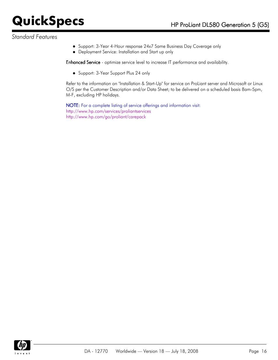 Quickspecs | HP Proliant DL580 User Manual | Page 16 / 53