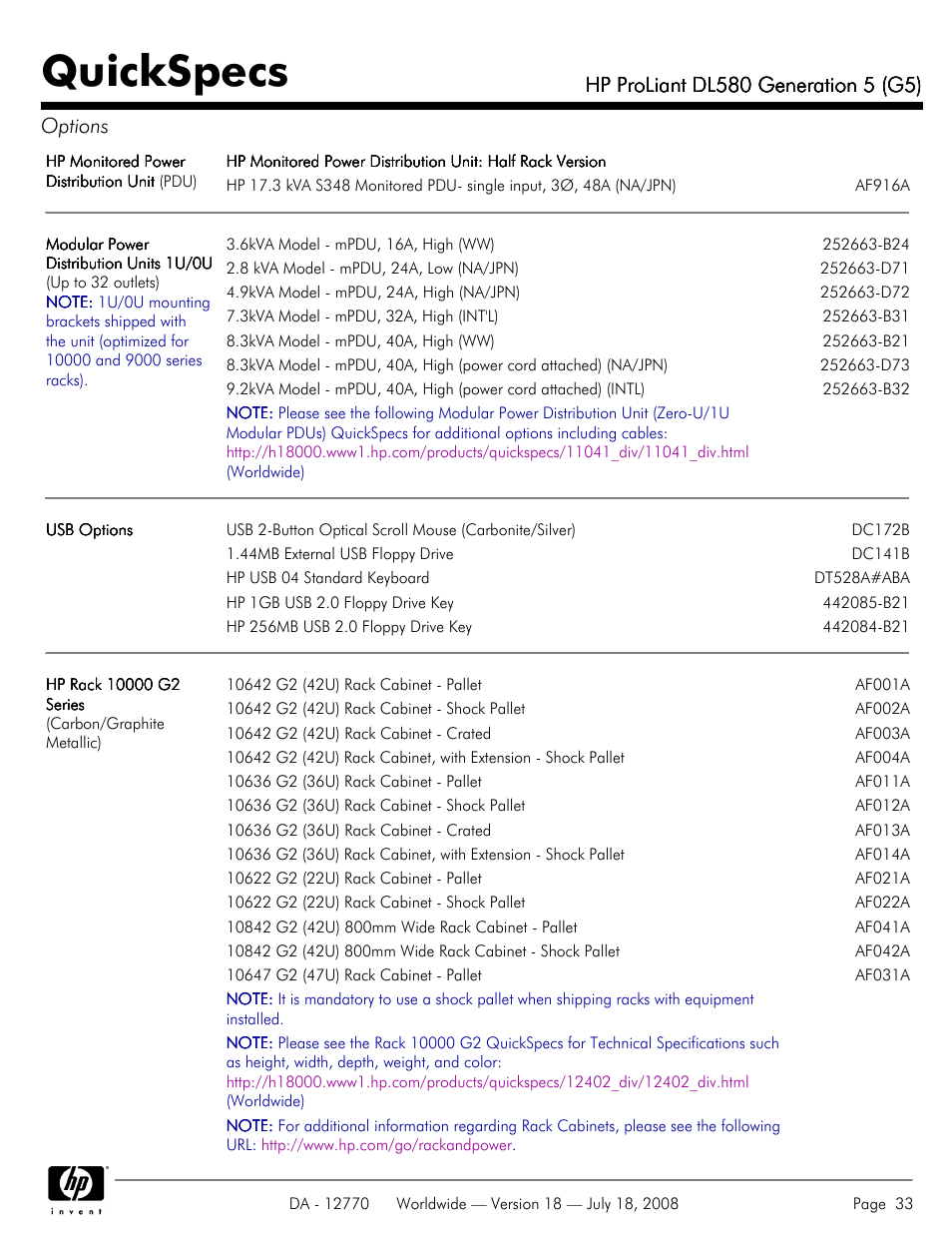 Quickspecs | HP Proliant DL580 User Manual | Page 33 / 53