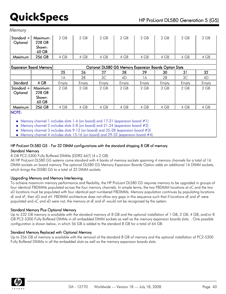 Quickspecs | HP Proliant DL580 User Manual | Page 40 / 53