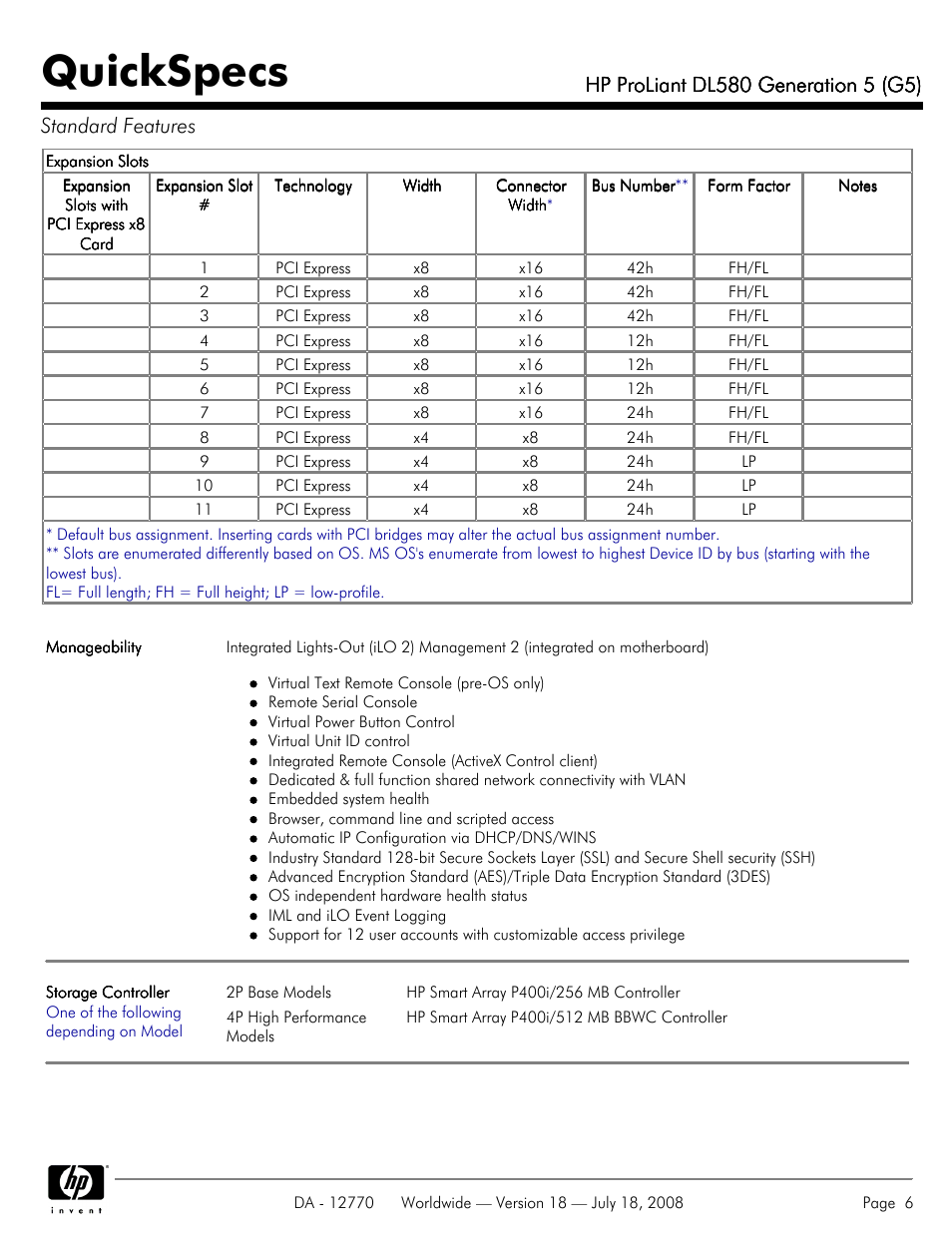 Quickspecs | HP Proliant DL580 User Manual | Page 6 / 53