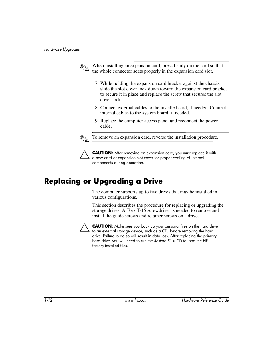 Replacing or upgrading a drive, Replacing or upgrading a drive –12 | HP DX2200 User Manual | Page 16 / 31