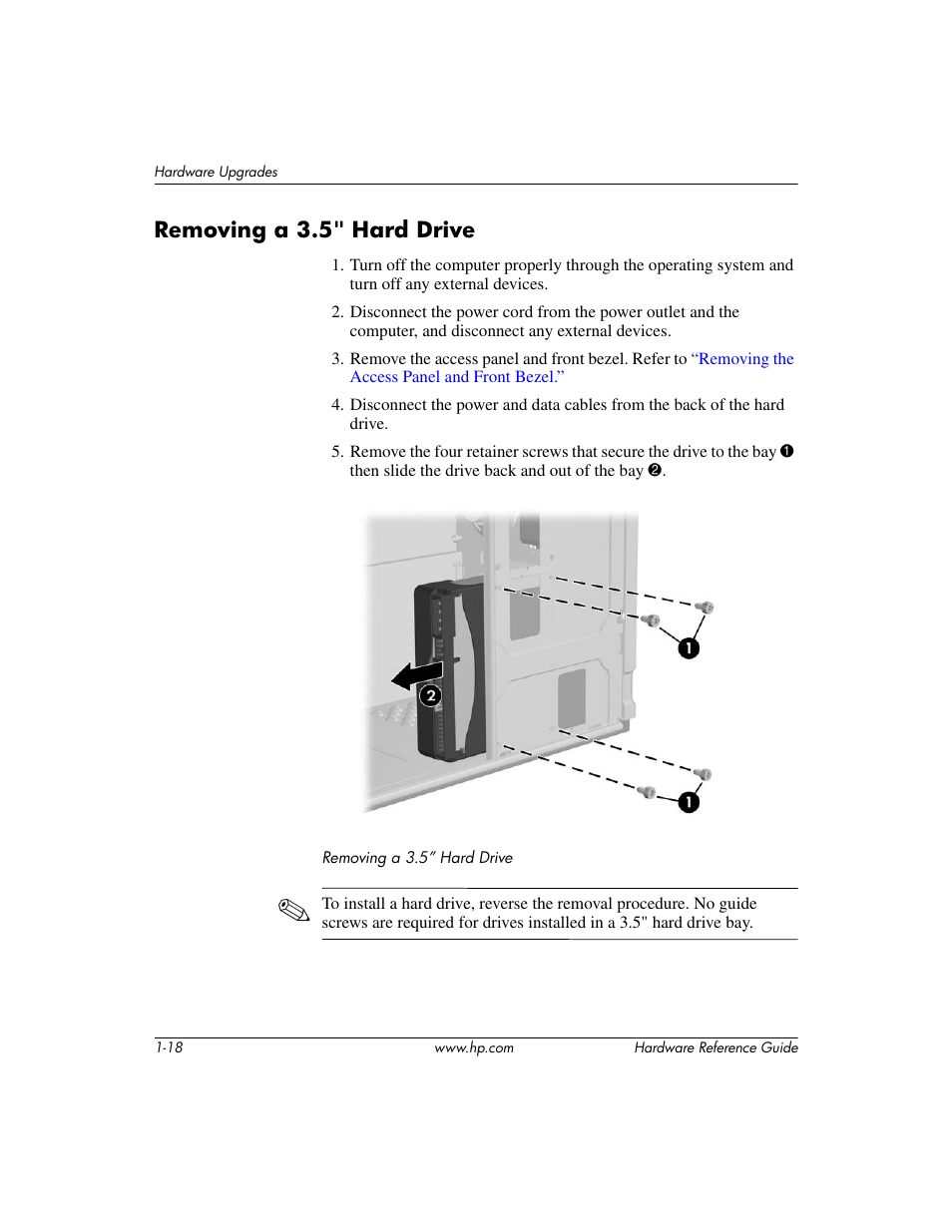 Removing a 3.5" hard drive, Removing a 3.5" hard drive –18 | HP DX2200 User Manual | Page 22 / 31