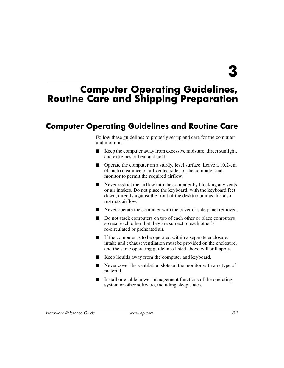 Computer operating guidelines and routine care, Computer operating guidelines and routine care –1 | HP DX2200 User Manual | Page 27 / 31
