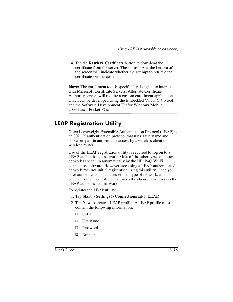 Leap registration utility, Leap registration utility –16 | HP iPAQ hx2000 User Manual | Page 112 / 168