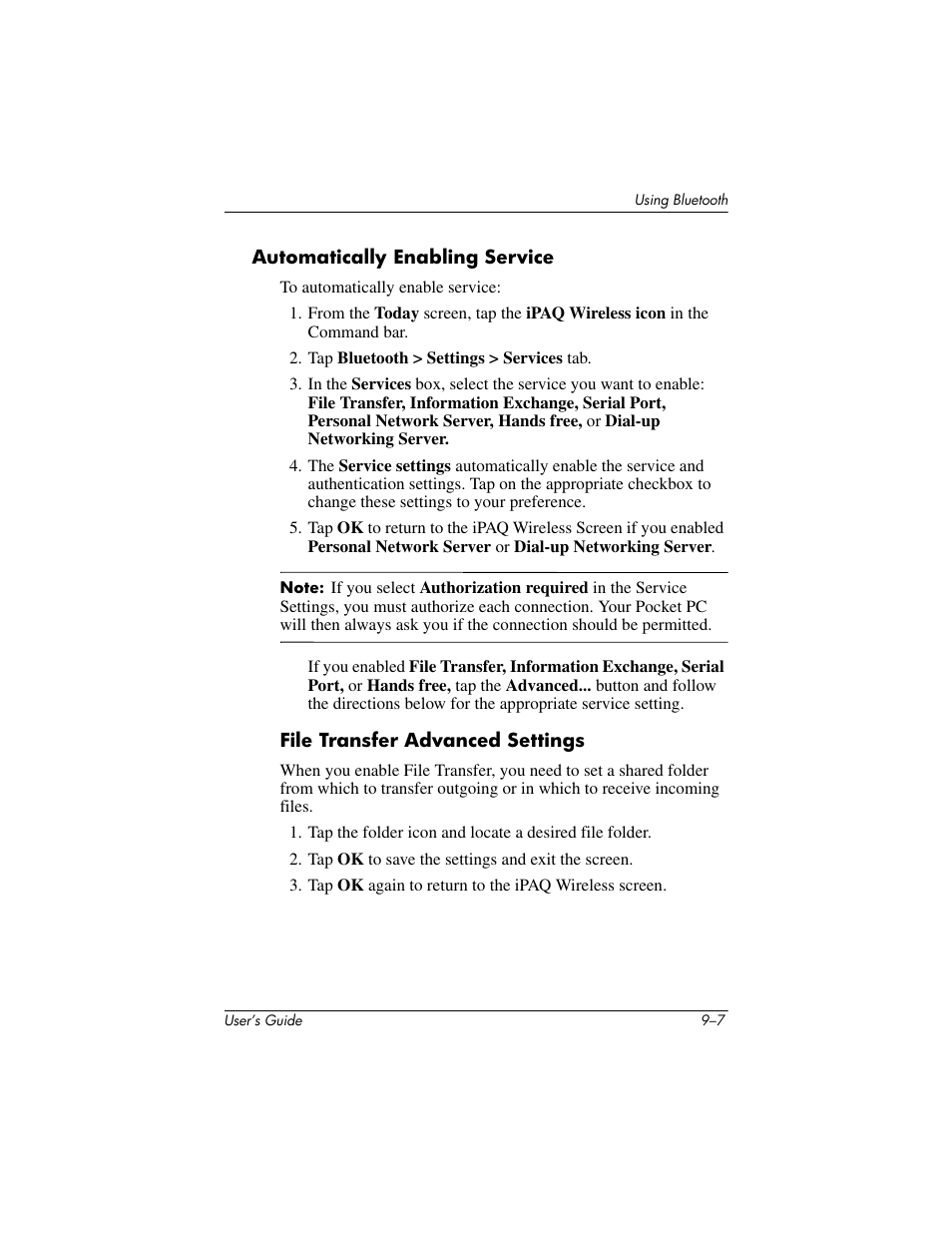 Automatically enabling service | HP iPAQ hx2000 User Manual | Page 120 / 168