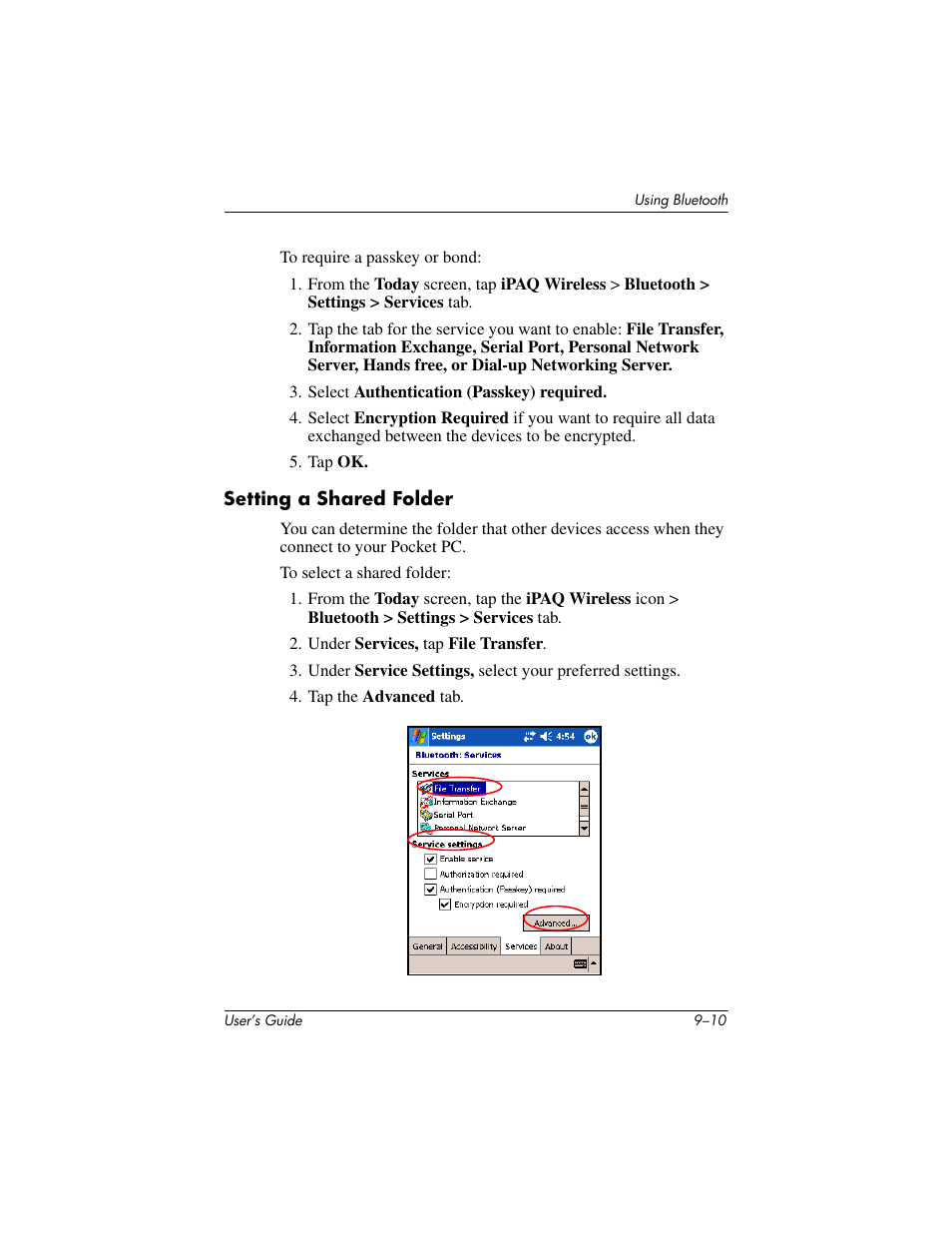 Setting a shared folder, Setting a shared folder –10 | HP iPAQ hx2000 User Manual | Page 123 / 168