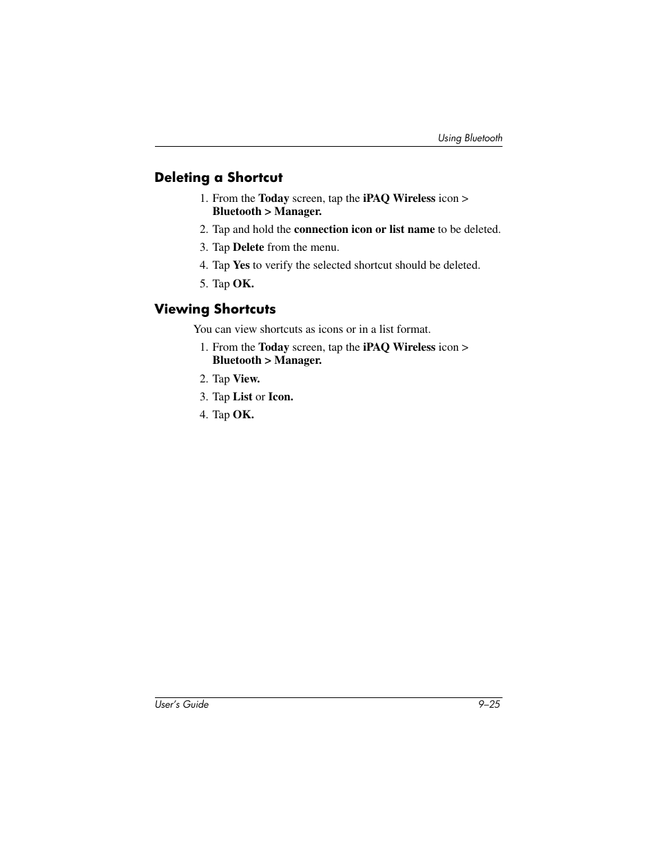 Deleting a shortcut, Viewing shortcuts | HP iPAQ hx2000 User Manual | Page 138 / 168
