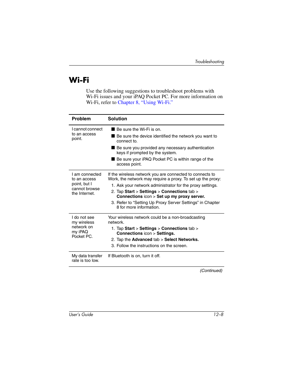 Wi-fi, Wi-fi –8 | HP iPAQ hx2000 User Manual | Page 154 / 168