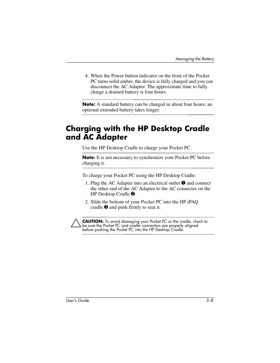 Charging with the hp desktop cradle and ac adapter | HP iPAQ hx2000 User Manual | Page 35 / 168