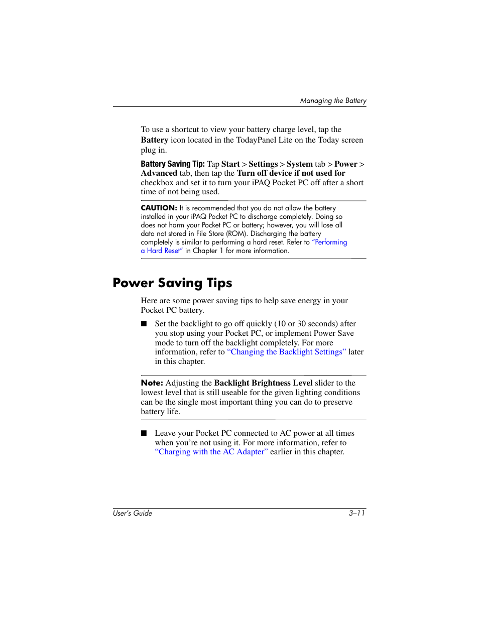 Power saving tips, Power saving tips –11 | HP iPAQ hx2000 User Manual | Page 38 / 168
