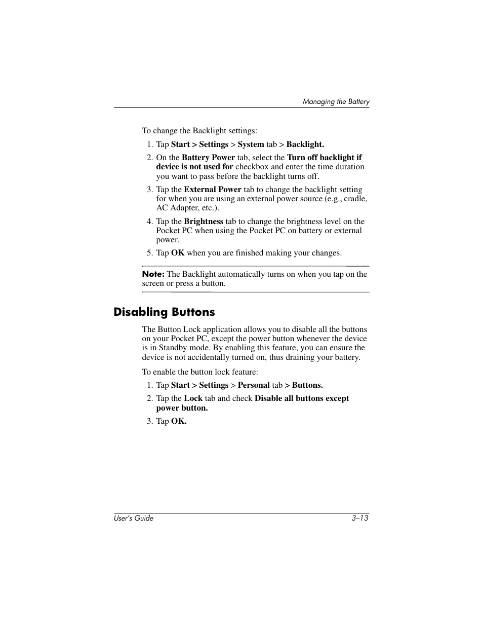 Disabling buttons, Disabling buttons –13 | HP iPAQ hx2000 User Manual | Page 40 / 168