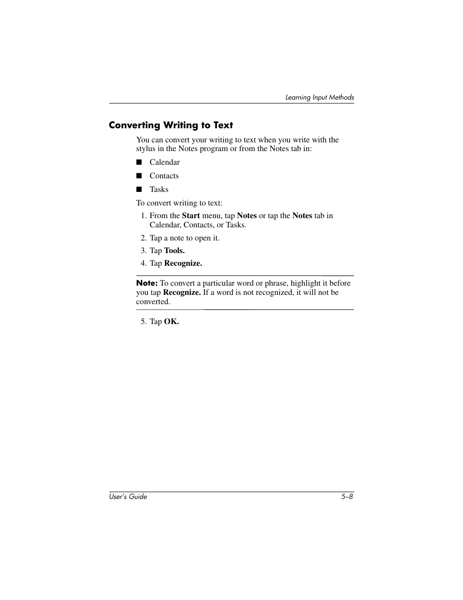 Converting writing to text | HP iPAQ hx2000 User Manual | Page 59 / 168