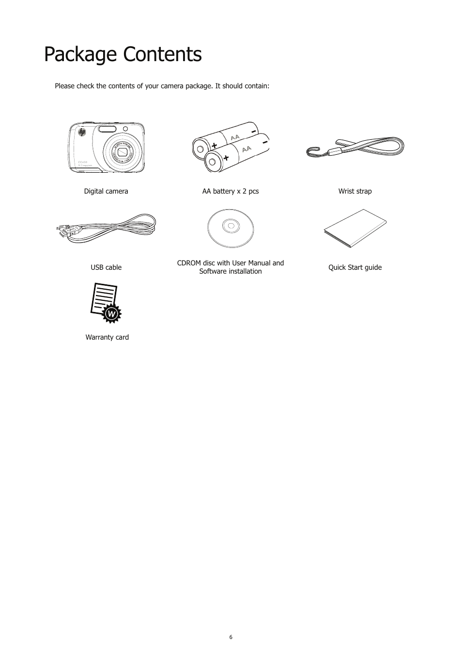 Package contents | HP CC450 User Manual | Page 10 / 82