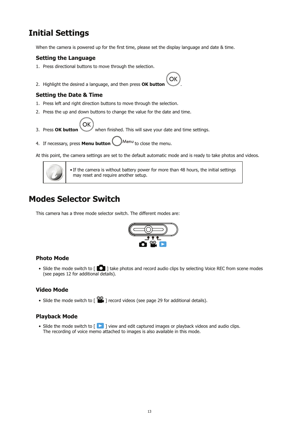 Initial settings, Modes selector switch | HP CC450 User Manual | Page 17 / 82