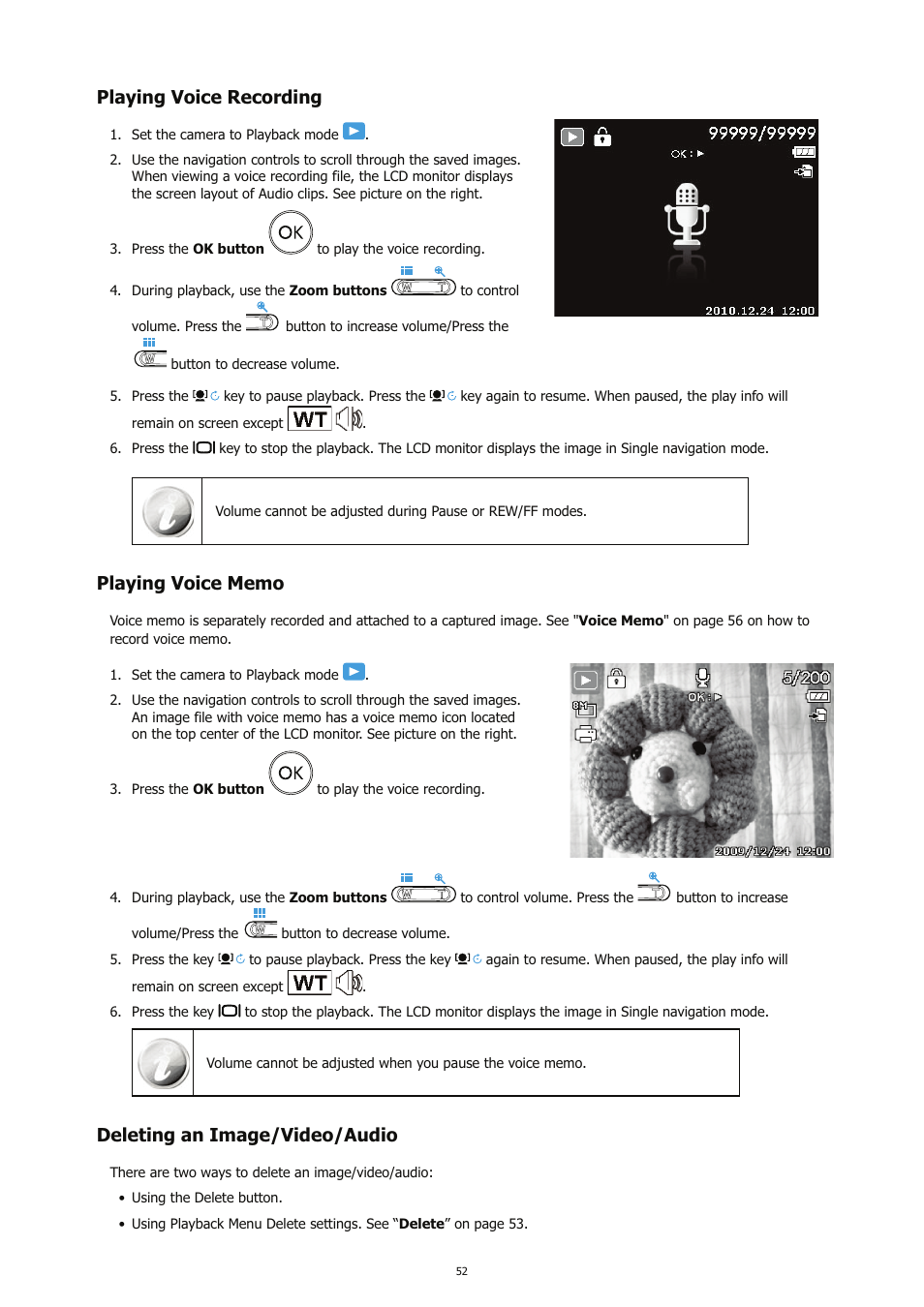 Playing voice recording, Deleting an image/video/audio | HP CC450 User Manual | Page 56 / 82