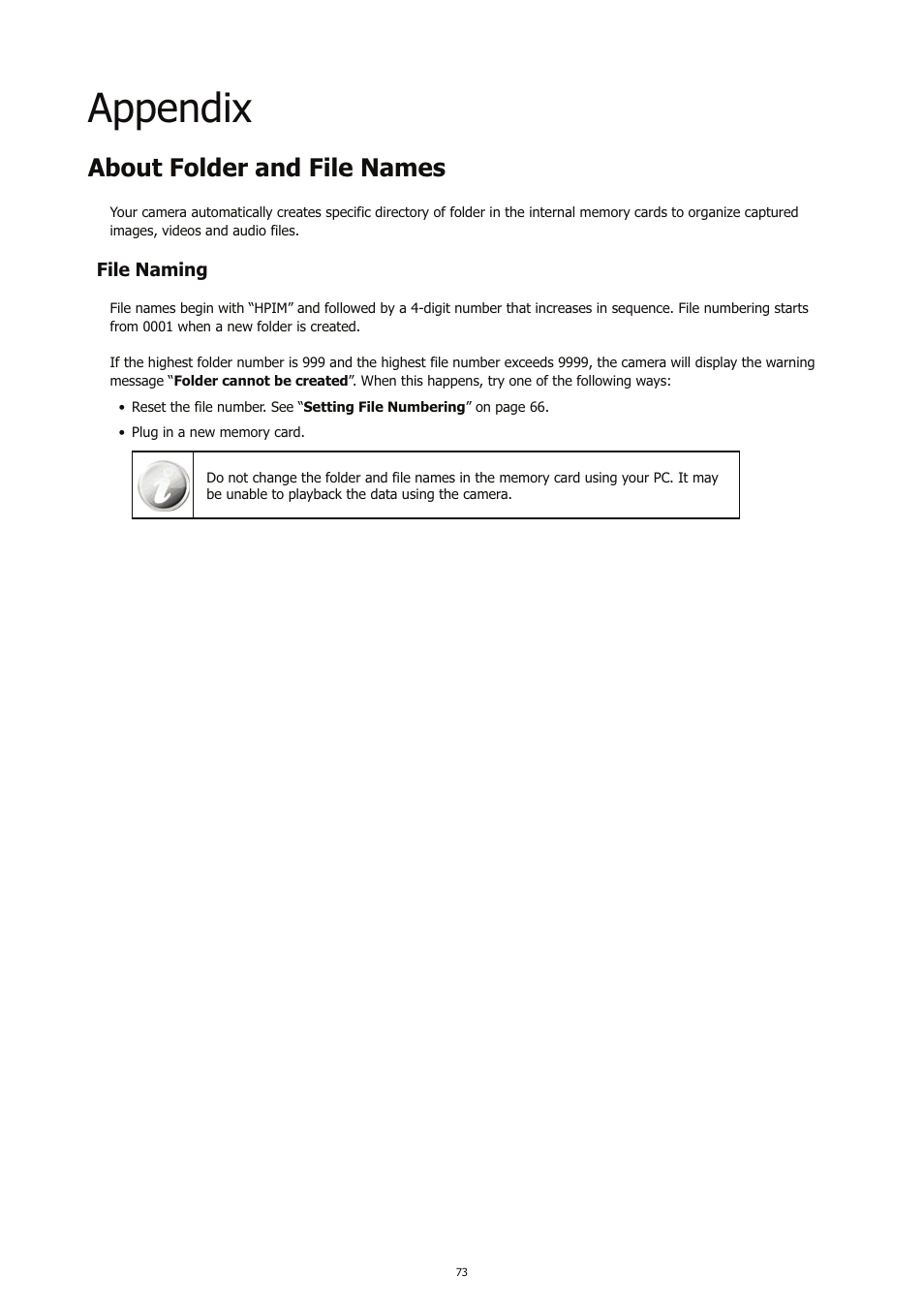 Appendix, About folder and file names | HP CC450 User Manual | Page 77 / 82