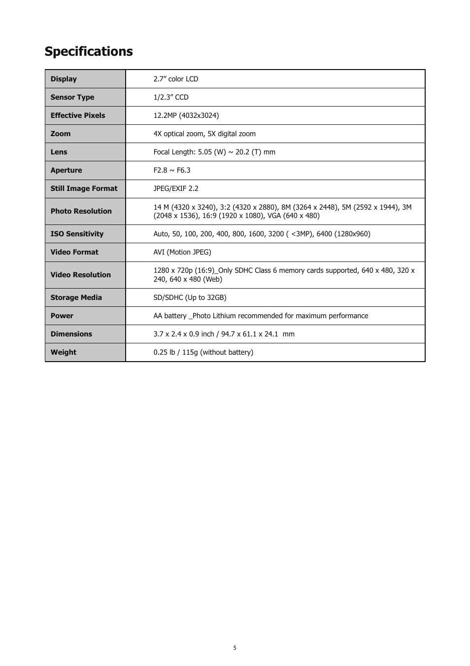 Specifications | HP CC450 User Manual | Page 9 / 82