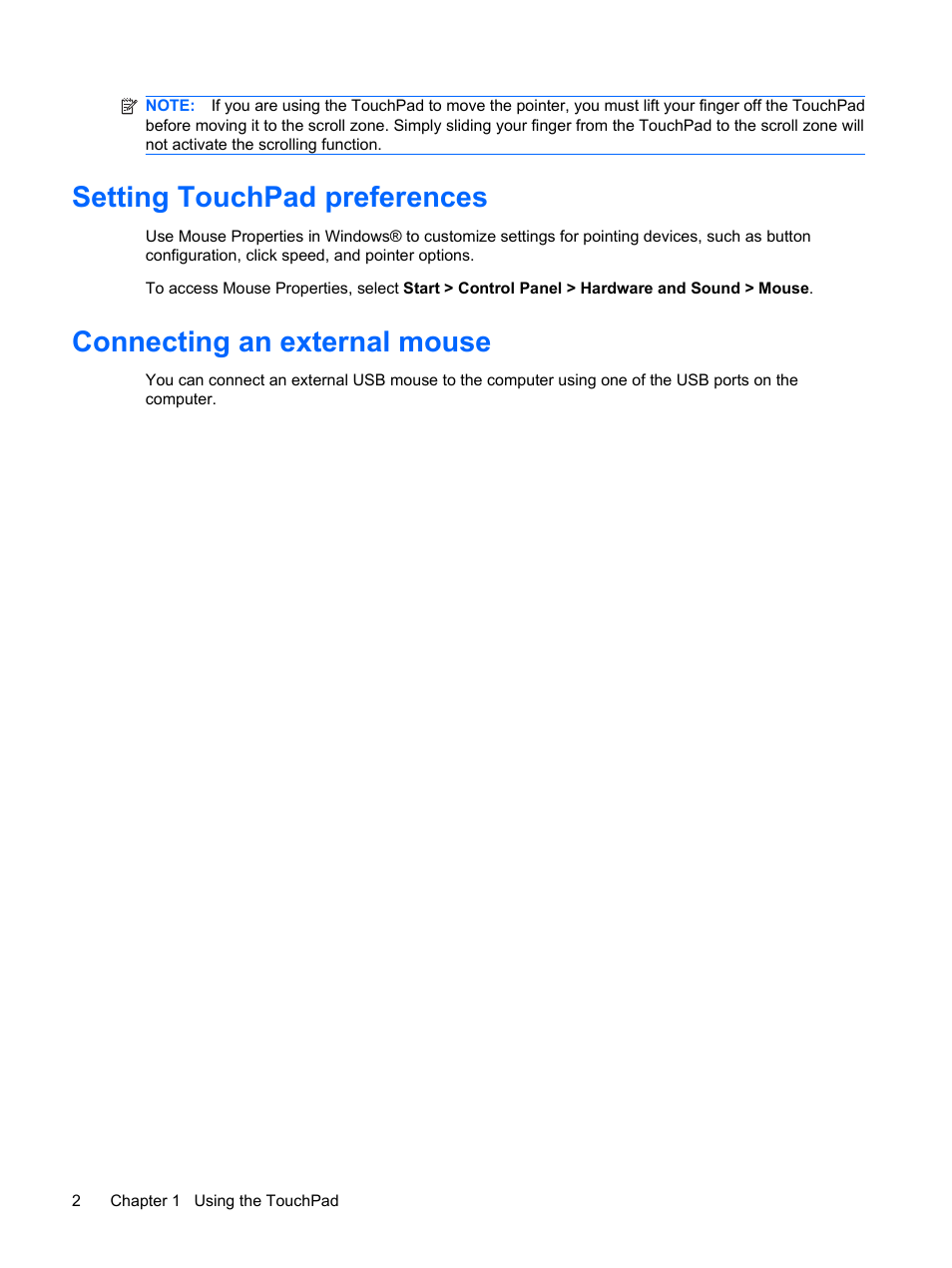 Setting touchpad preferences, Connecting an external mouse | HP F768WM User Manual | Page 8 / 18