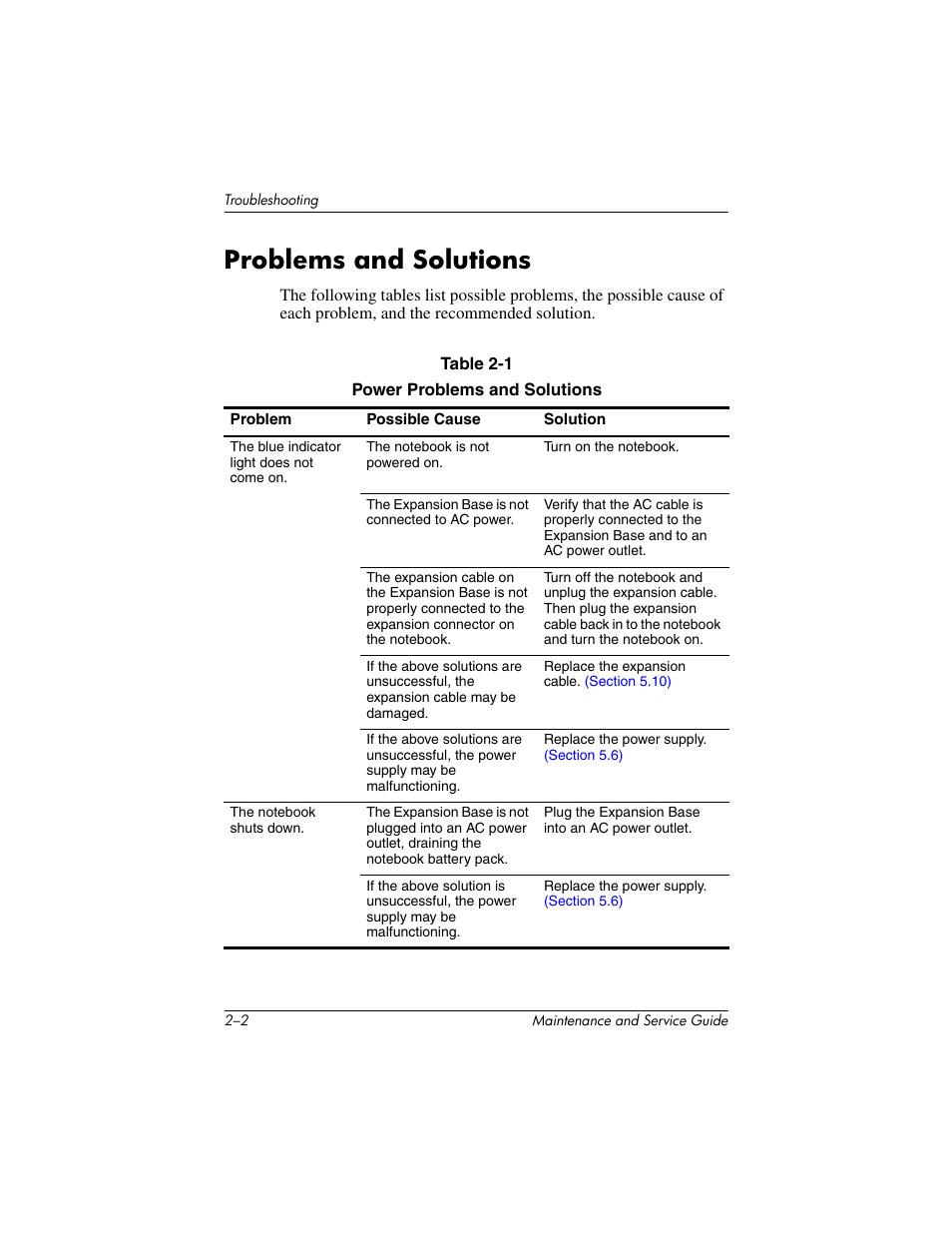 Problems and solutions, Problems and solutions –2 | HP EXPANSION BASE 344524-001 User Manual | Page 16 / 74