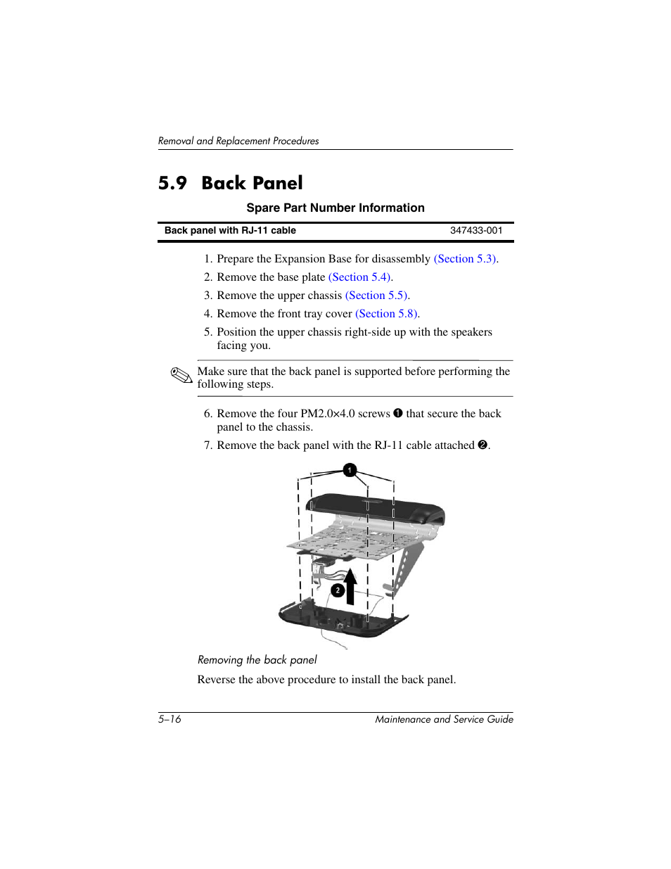 9 back panel –16, 9 back panel | HP EXPANSION BASE 344524-001 User Manual | Page 45 / 74