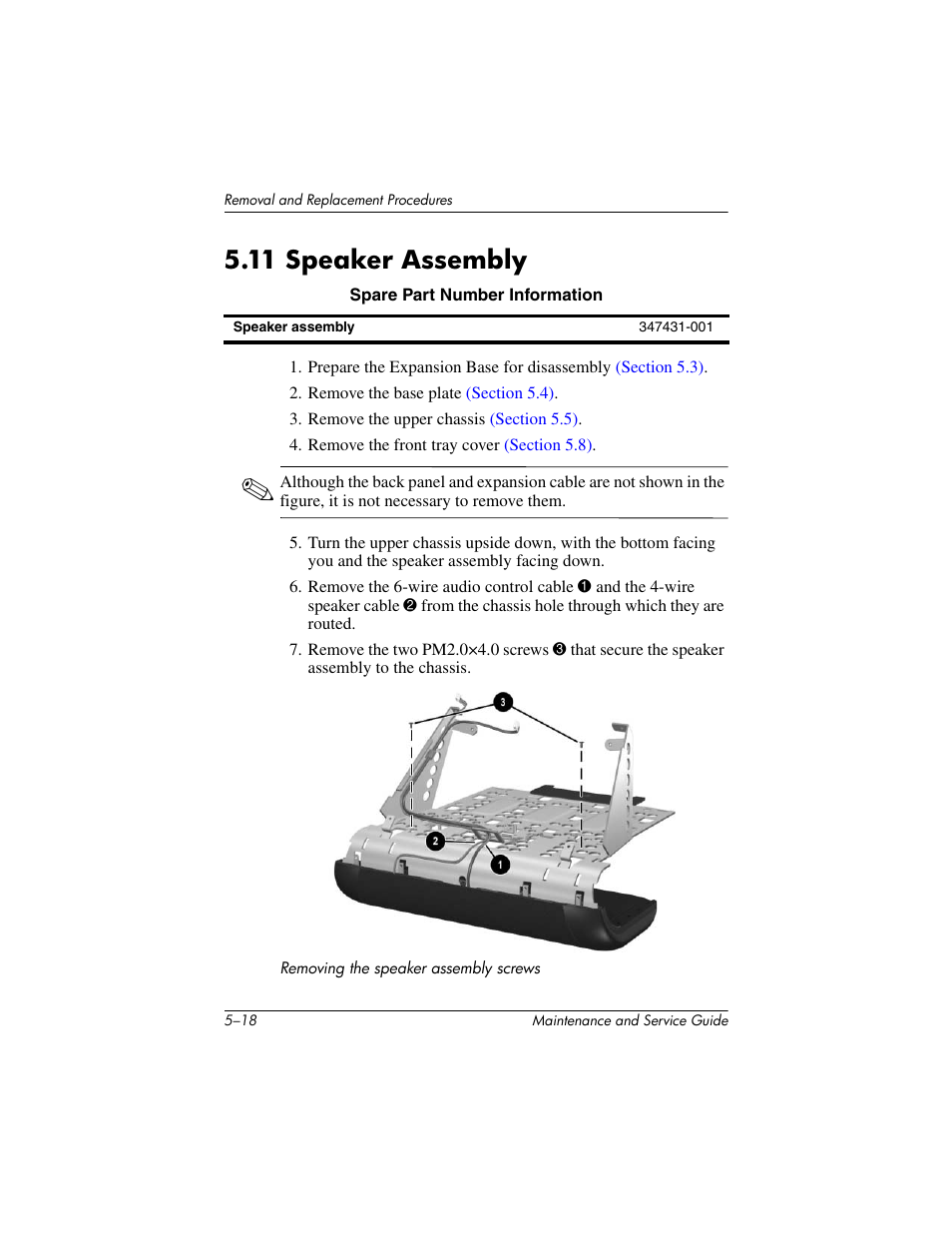 11 speaker assembly –18, 11 speaker assembly | HP EXPANSION BASE 344524-001 User Manual | Page 47 / 74