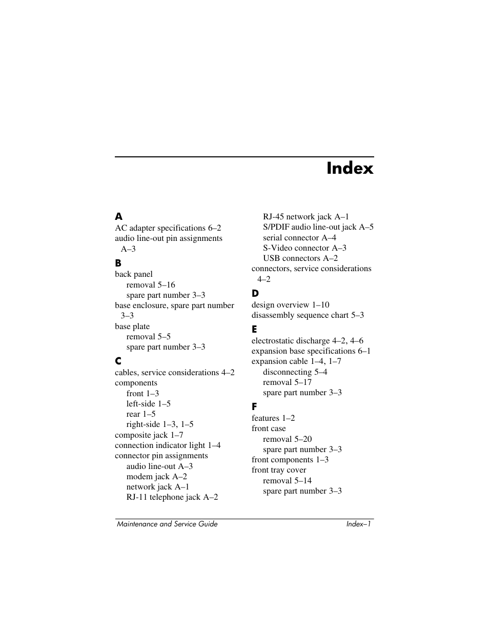 Index | HP EXPANSION BASE 344524-001 User Manual | Page 72 / 74