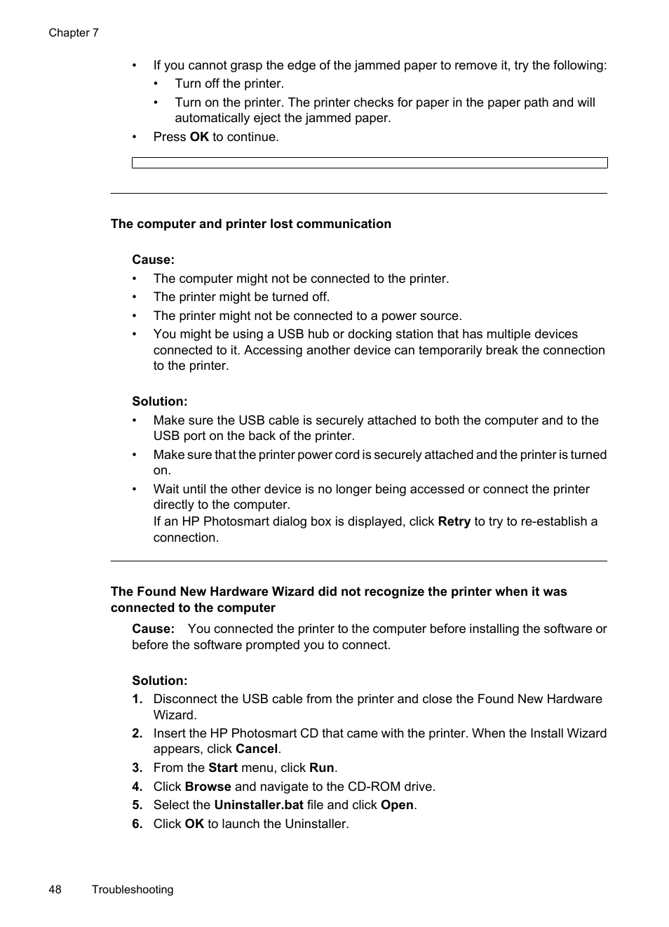 The computer and printer lost communication | HP Photosmart A520 Series User Manual | Page 49 / 72