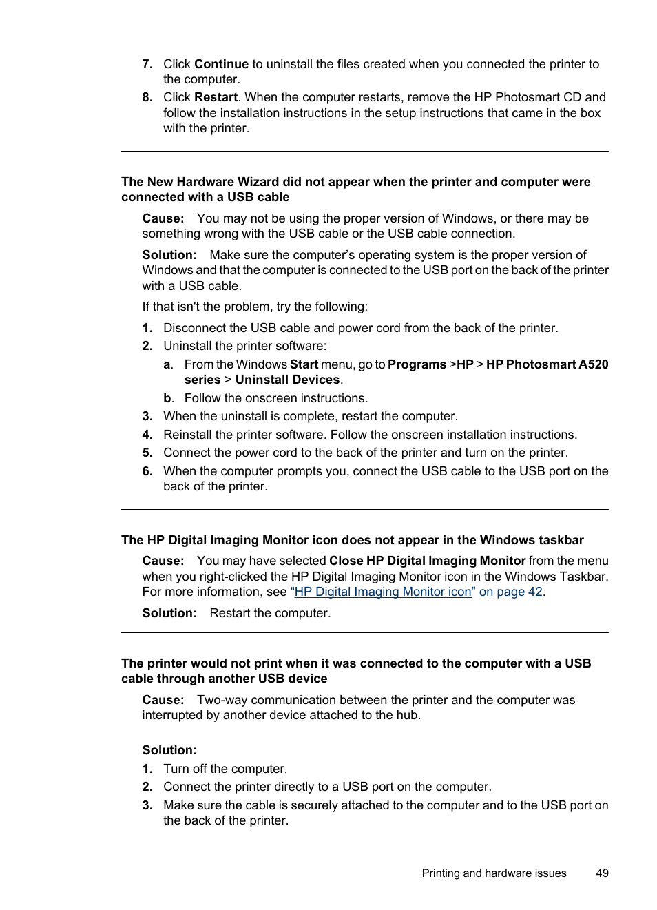 HP Photosmart A520 Series User Manual | Page 50 / 72