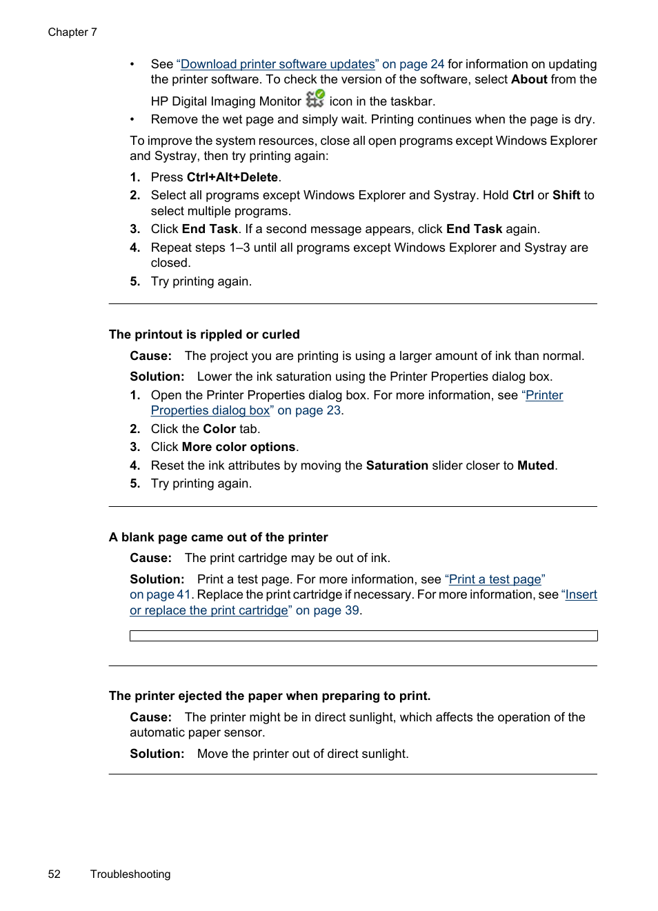 The printout is rippled or curled | HP Photosmart A520 Series User Manual | Page 53 / 72