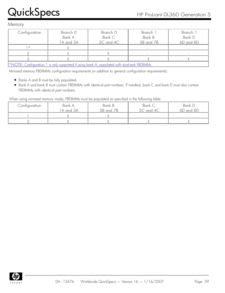 Quickspecs | HP ProLiant DL360 User Manual | Page 39 / 49