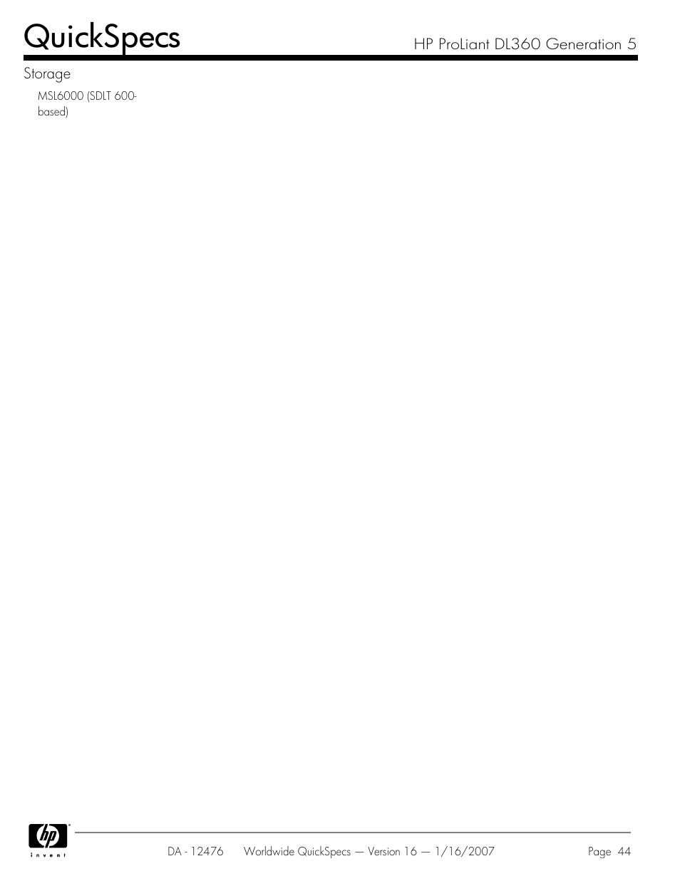 Quickspecs | HP ProLiant DL360 User Manual | Page 44 / 49