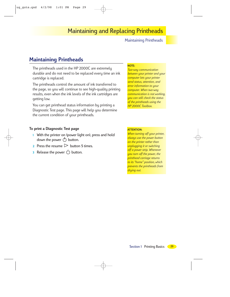 Maintaining and replacing printheads, Maintaining printheads | HP 2000C User Manual | Page 28 / 53