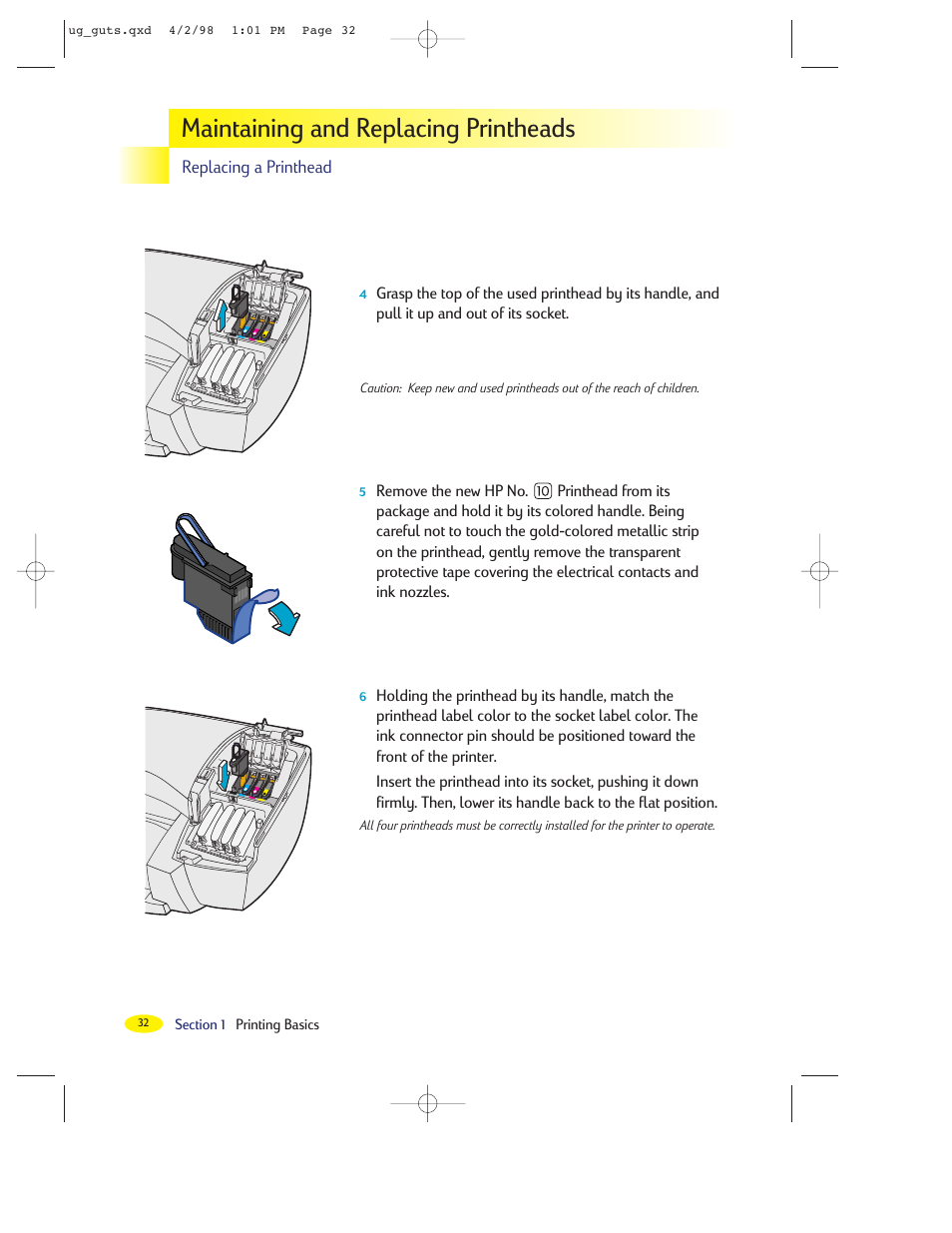 Maintaining and replacing printheads, Replacing a printhead | HP 2000C User Manual | Page 31 / 53