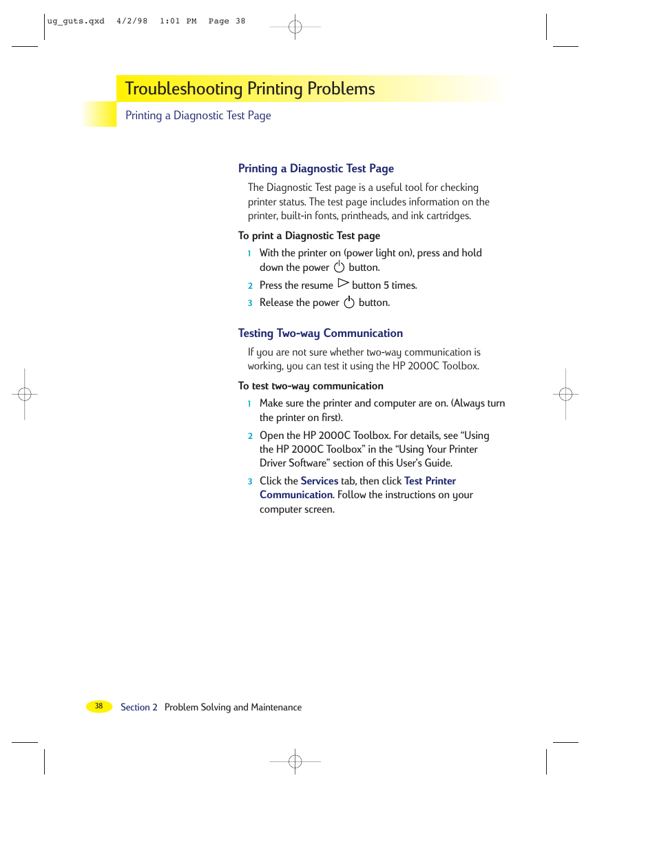 Troubleshooting printing problems | HP 2000C User Manual | Page 35 / 53