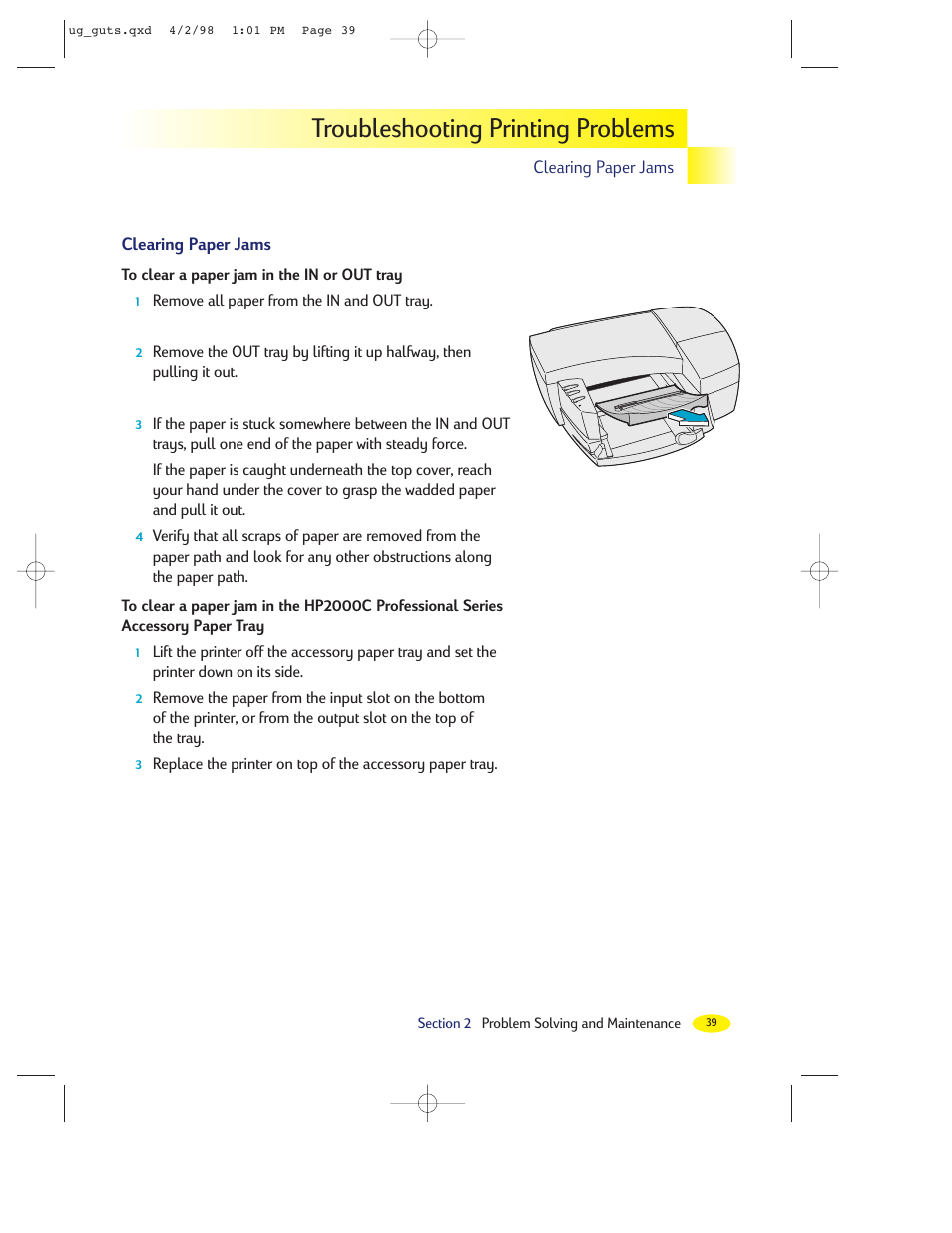 Troubleshooting printing problems | HP 2000C User Manual | Page 36 / 53