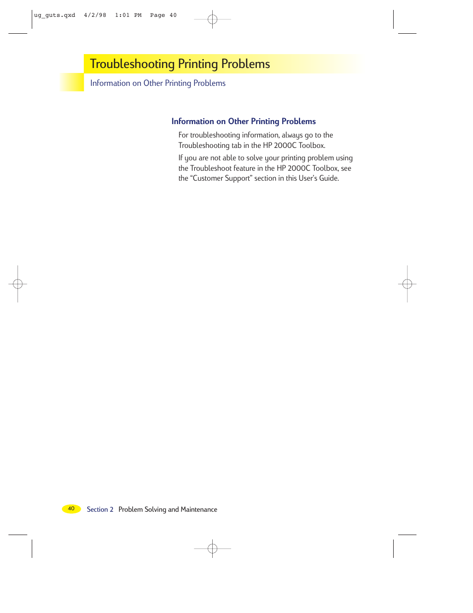 Troubleshooting printing problems | HP 2000C User Manual | Page 37 / 53