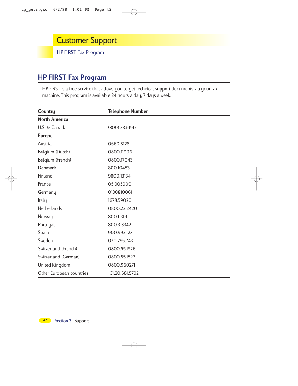 Customer support, Hp first fax program | HP 2000C User Manual | Page 39 / 53