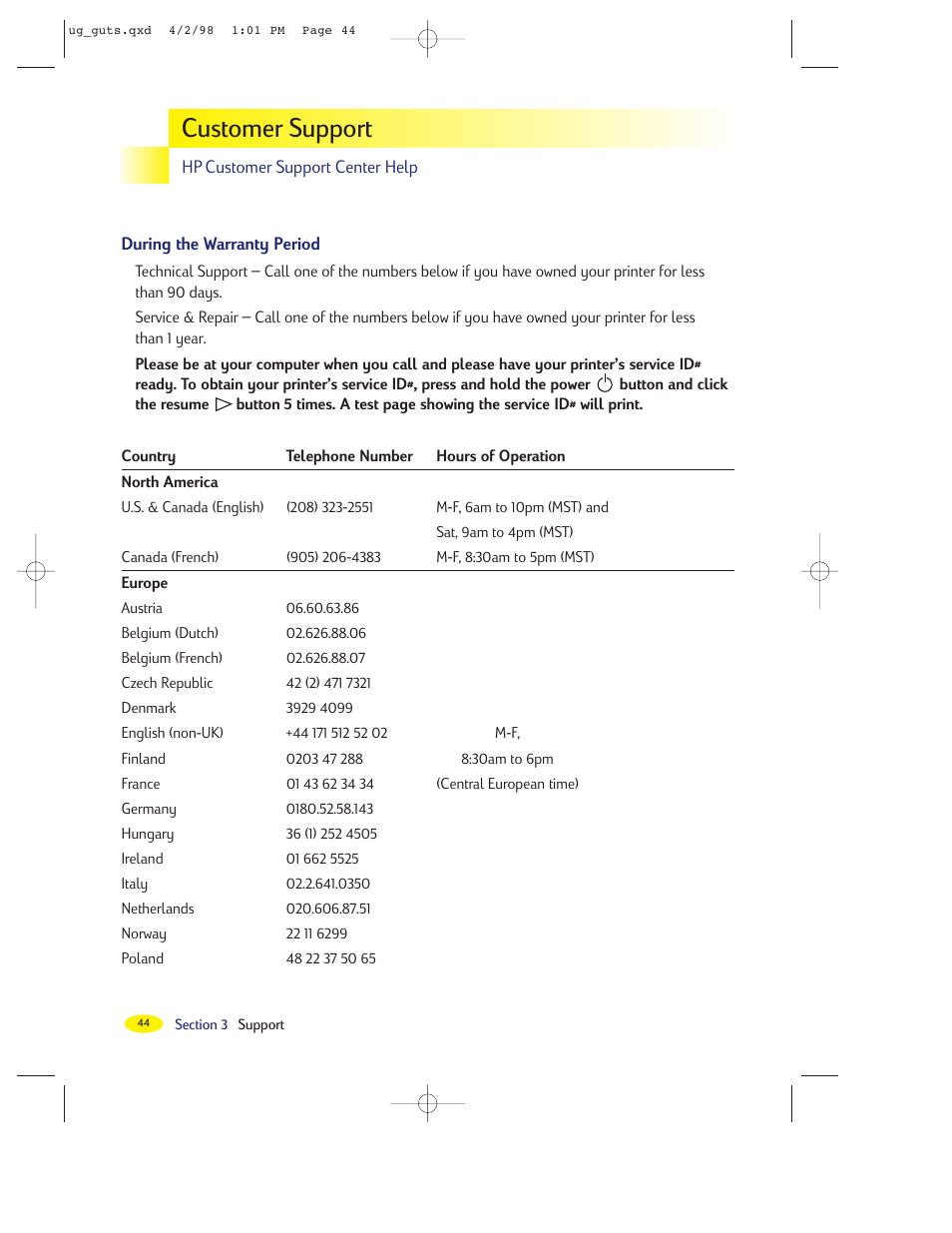 Customer support | HP 2000C User Manual | Page 41 / 53