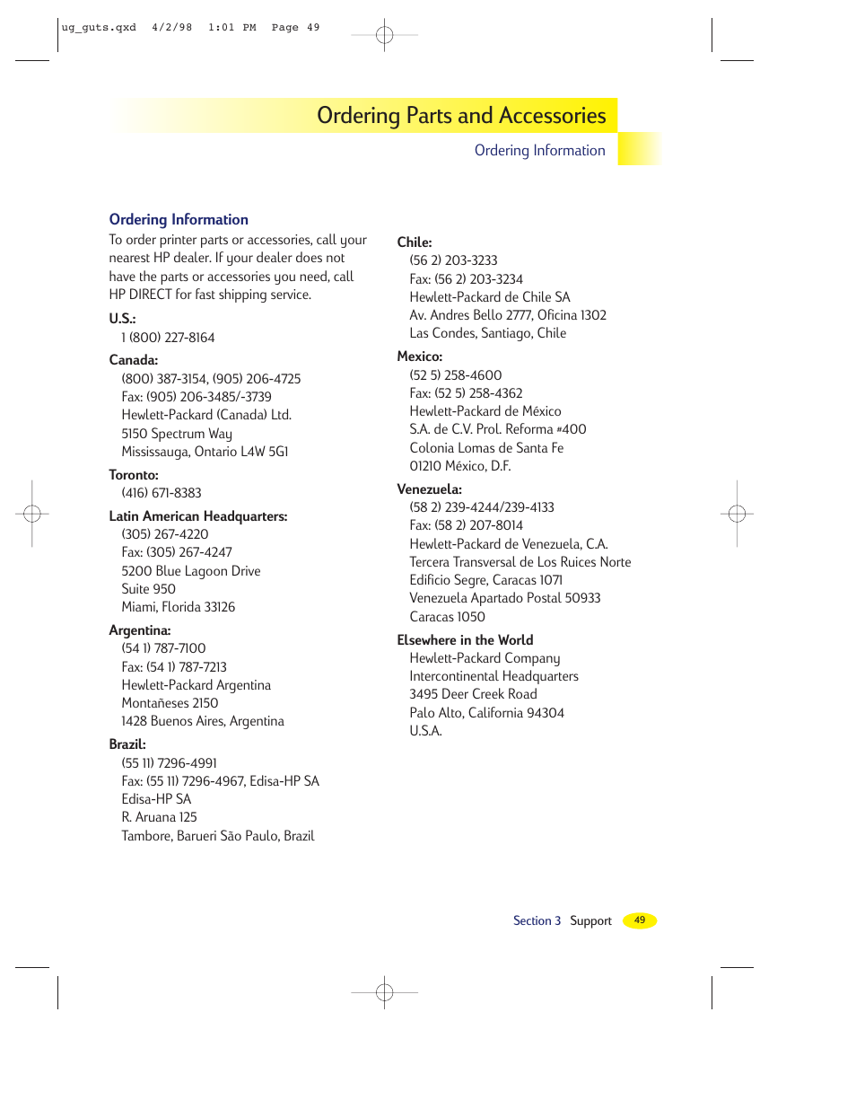 Ordering parts and accessories | HP 2000C User Manual | Page 46 / 53