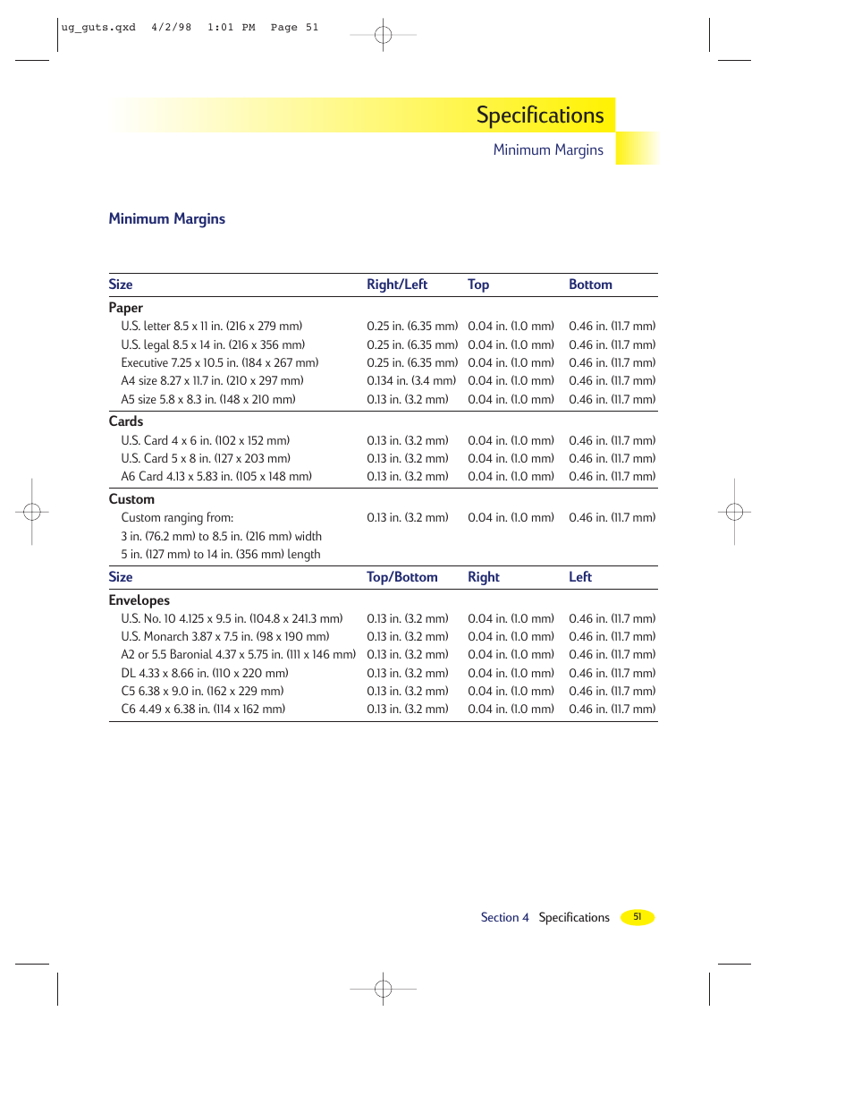 Specifications | HP 2000C User Manual | Page 47 / 53