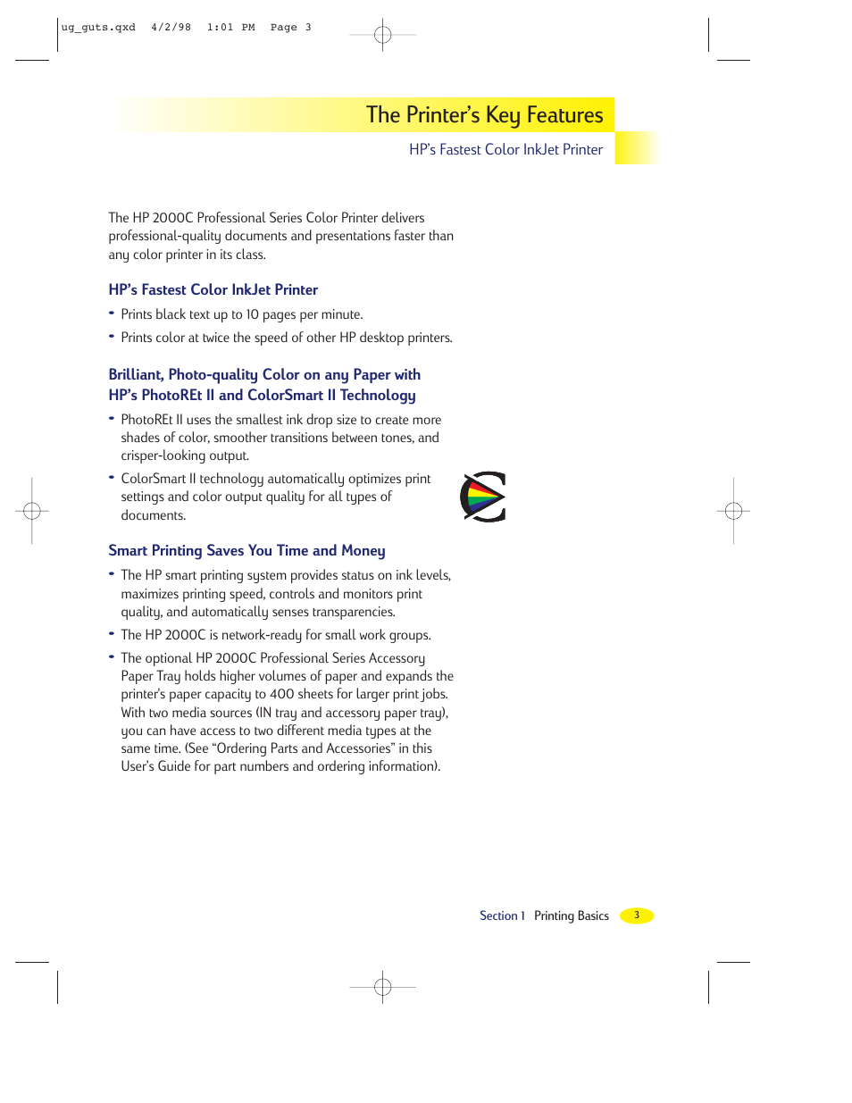 The printer’s key features | HP 2000C User Manual | Page 6 / 53