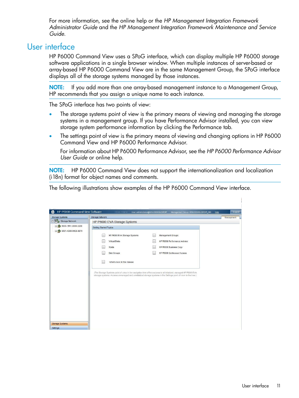 User interface | HP P6000 User Manual | Page 11 / 105